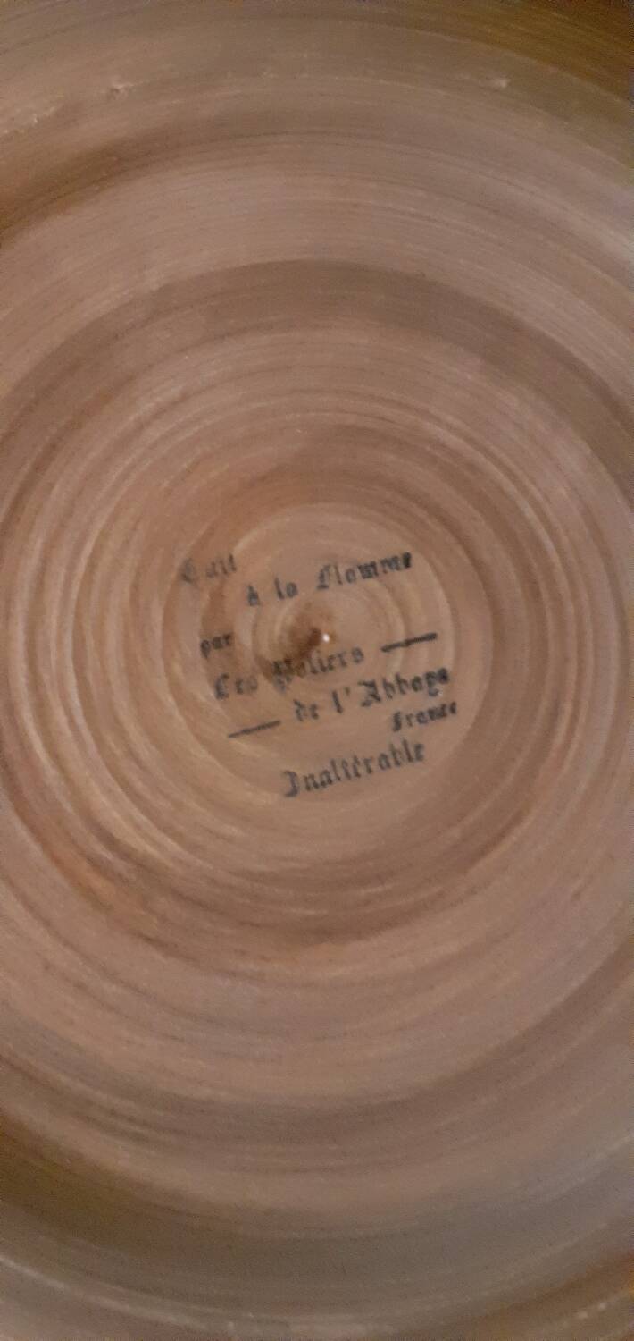 Plat rond de service en grès de salins les bains année 60