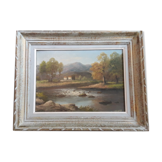 River Landscape Oil on canvas from 1932 signed by Chaury