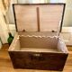 Old wooden trunk chest, vintage flat top