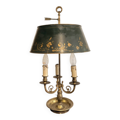 Lampe Bouillotte trois Bras Feu Abat Jour Tôle Vert Empire Directoire