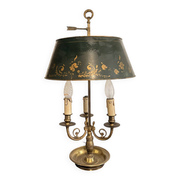 Lampe Bouillotte trois Bras Feu Abat Jour Tôle Vert Empire Directoire