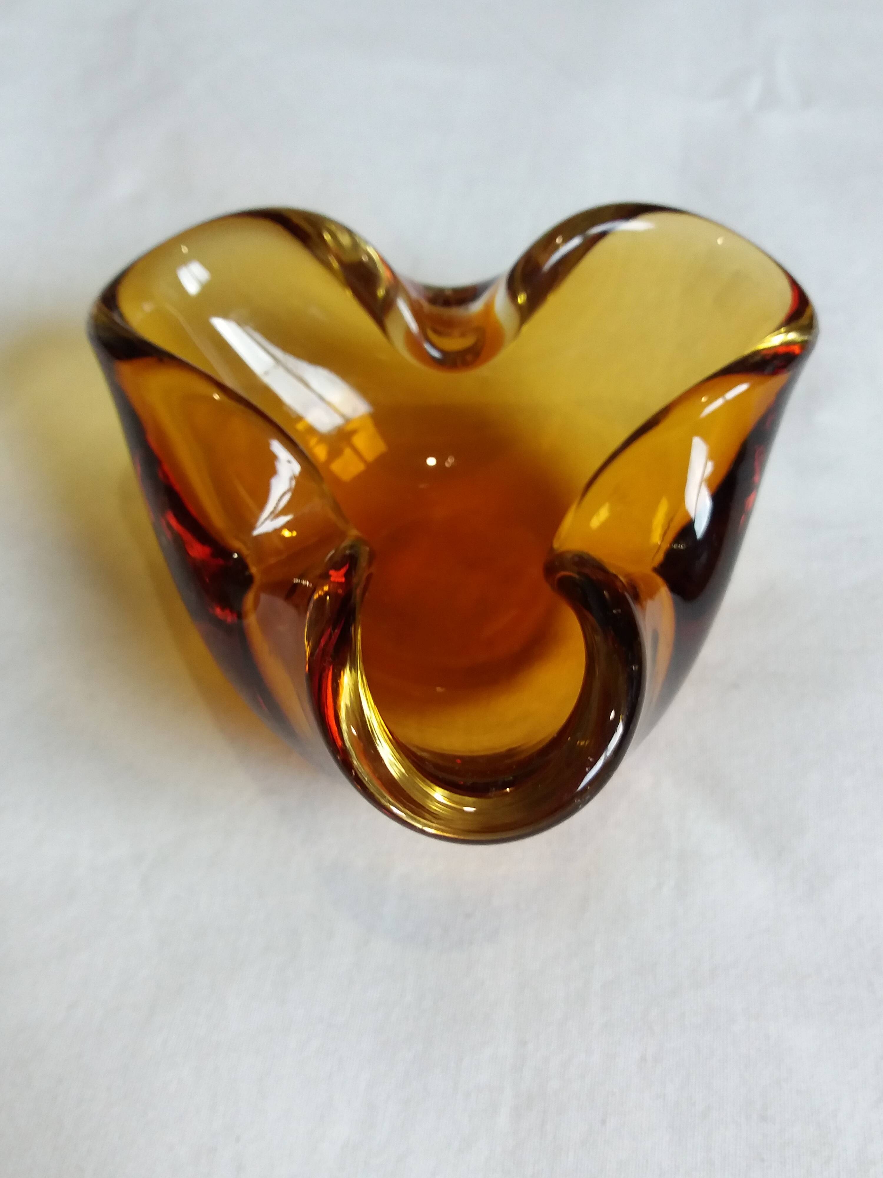 Murano style amber glass ashtray