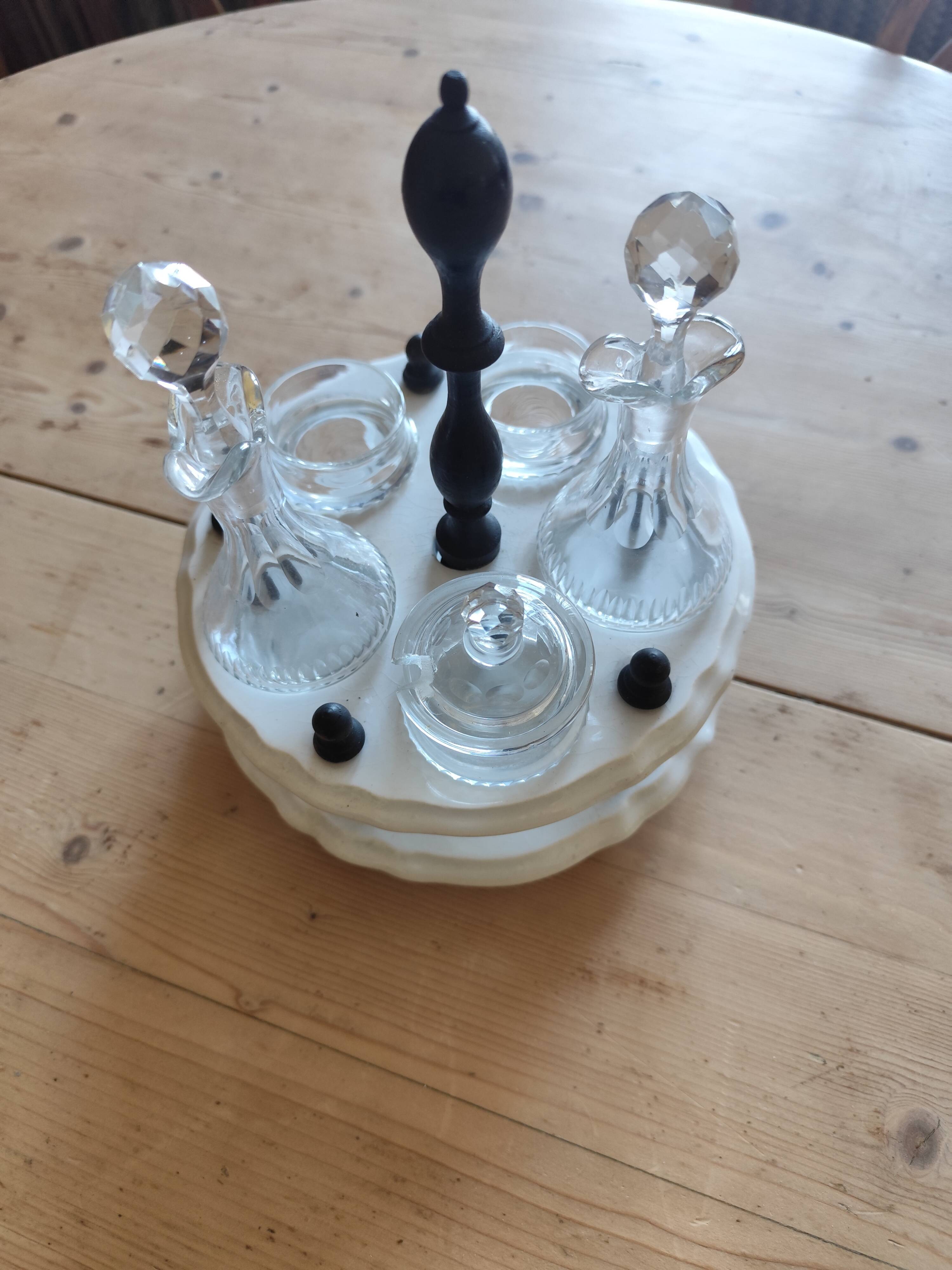 Serviteur de table 1900, 5 récipients pour huile vinaigre condiments  Gien