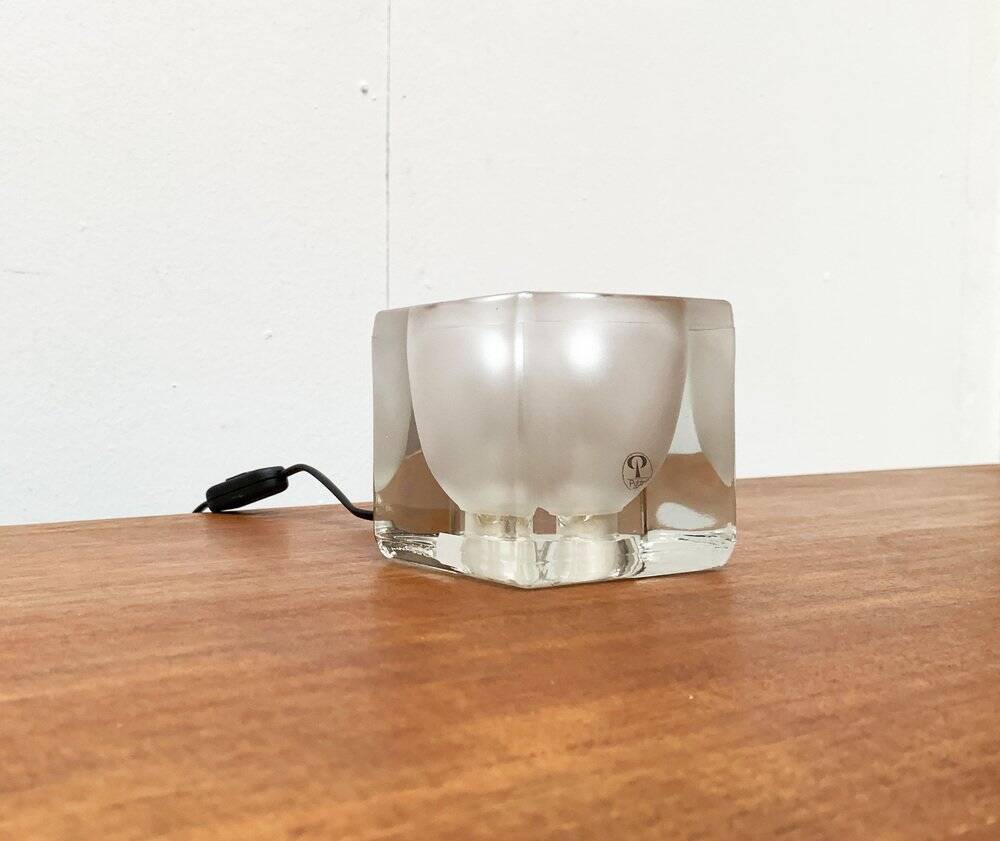Vintage German glass cube table lamp Ta 14 by Peill & Putzler, 1970s.