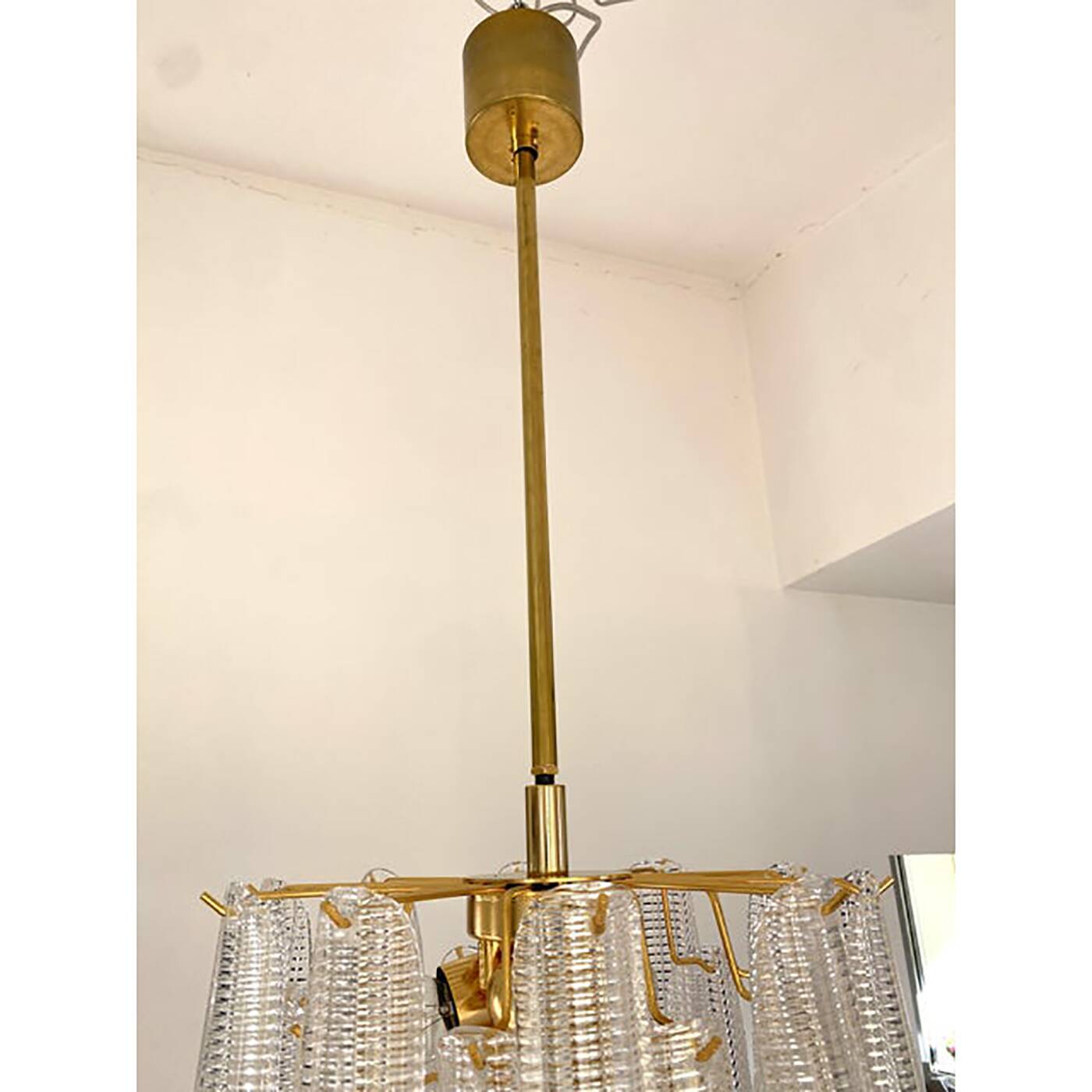 Contemporary Glass "Sella" Chandelier With Gold 24k Metal Fram