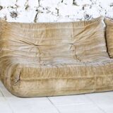 Canapé Togo 4 places en velours beige par Michel Ducaroy, Ligne Roset, 1973