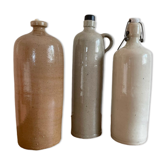 Set of 3 old stoneware bottles