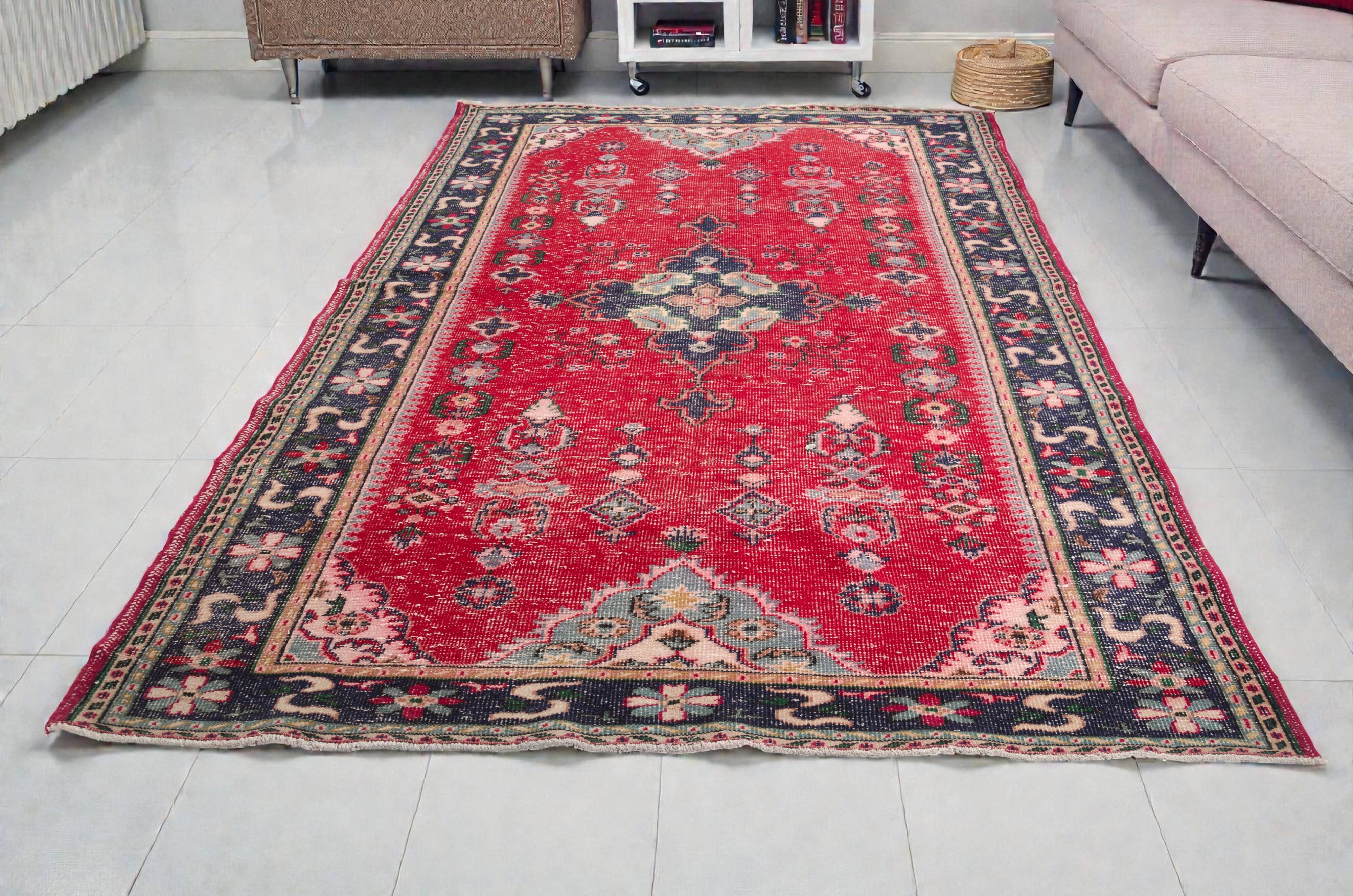 Red Geometric Oushak Handknotted Rug