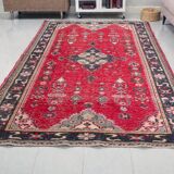 Red Geometric Oushak Handknotted Rug