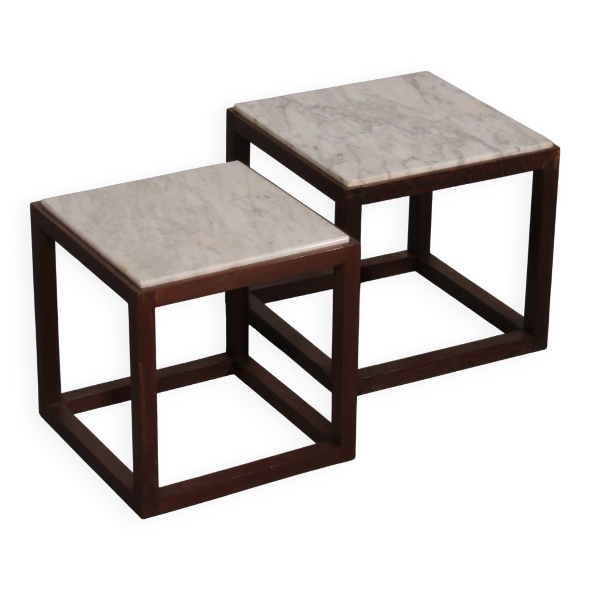 Rare 1970s cubic wenge & marble side tables by Claus Bonderup & Torsten Thorup