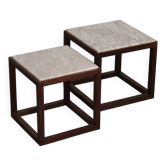 Rare 1970s cubic wenge & marble side tables by Claus Bonderup & Torsten Thorup