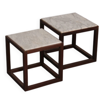 Rare 1970s cubic wenge & marble side tables by Claus Bonderup & Torsten Thorup
