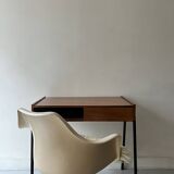 Desk in wood and black metal design 1950