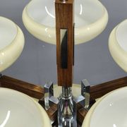 Art Deco Chrome and Walnut Chandelier, Czechoslovakia, 1930s