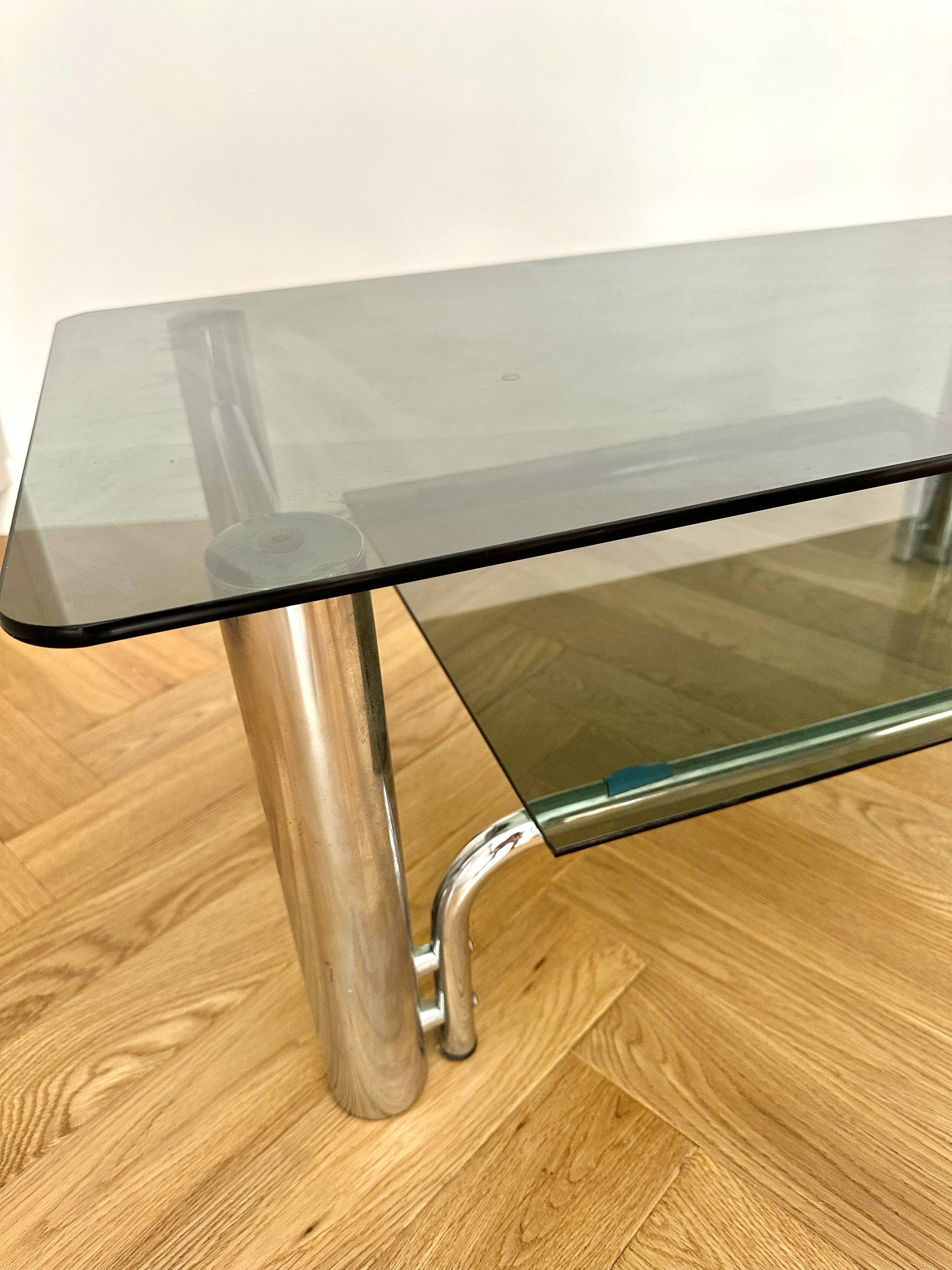 Chrome and smoked glass coffee table
