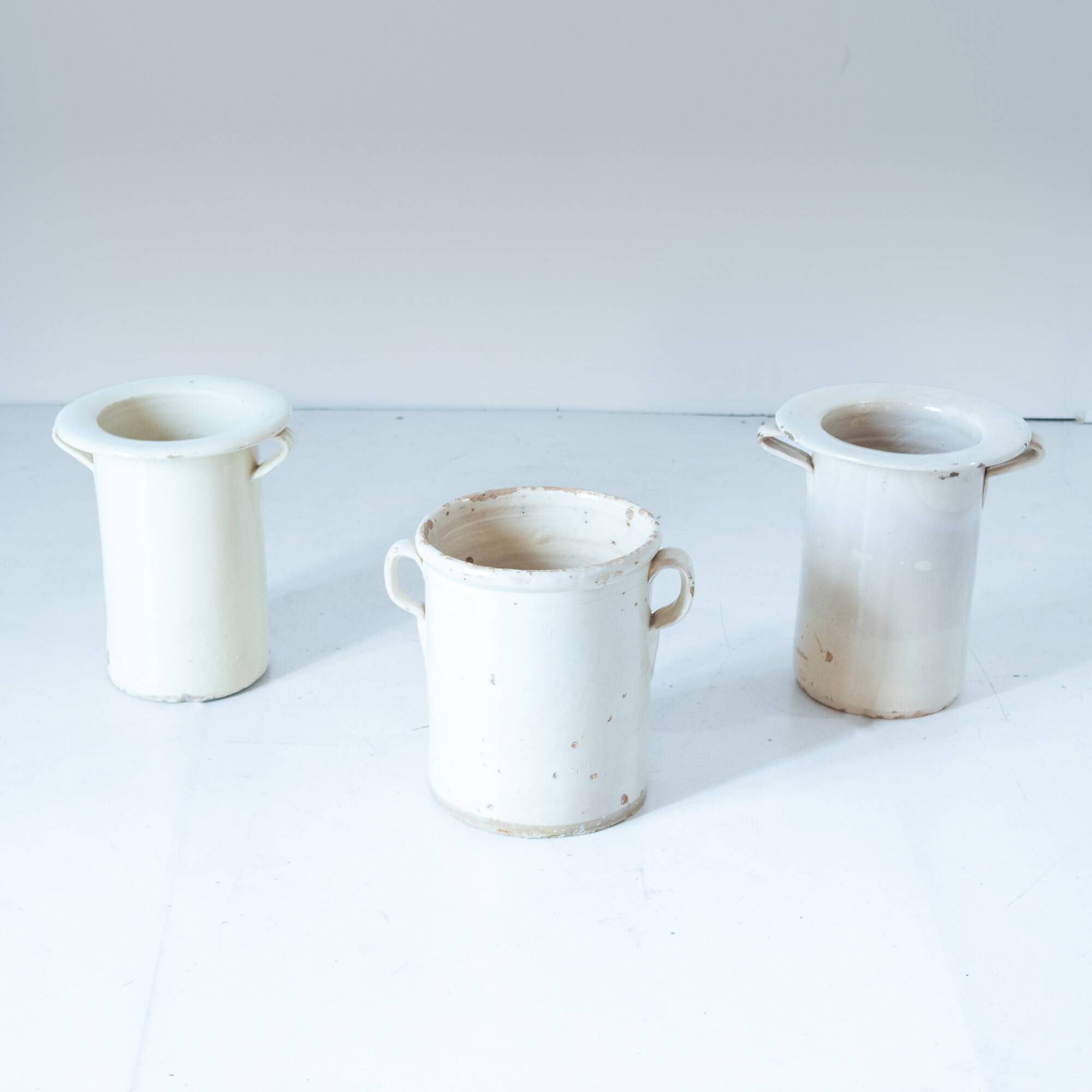 Antique Handmade Ceramic Vases, Set of Three, Italy 1900 circa