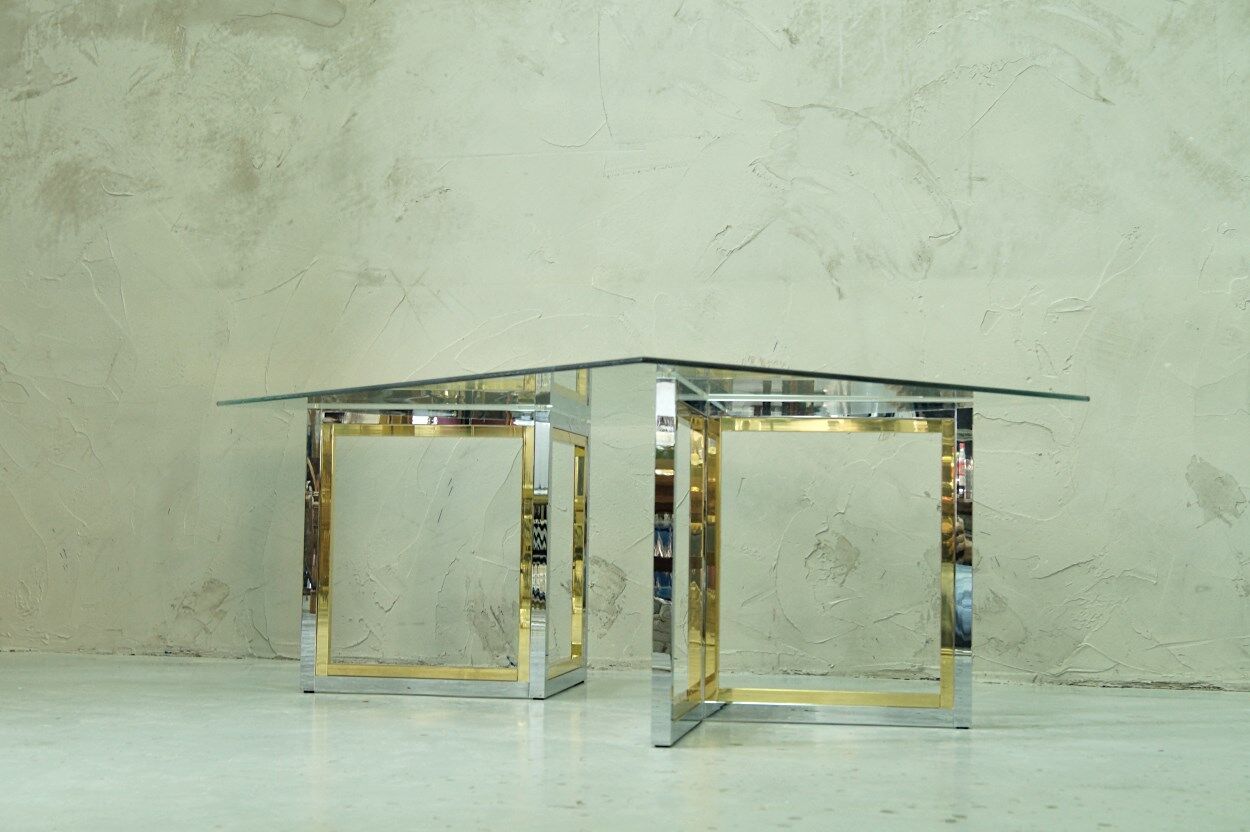 Italian modern brass and chrome coffee table, 1970