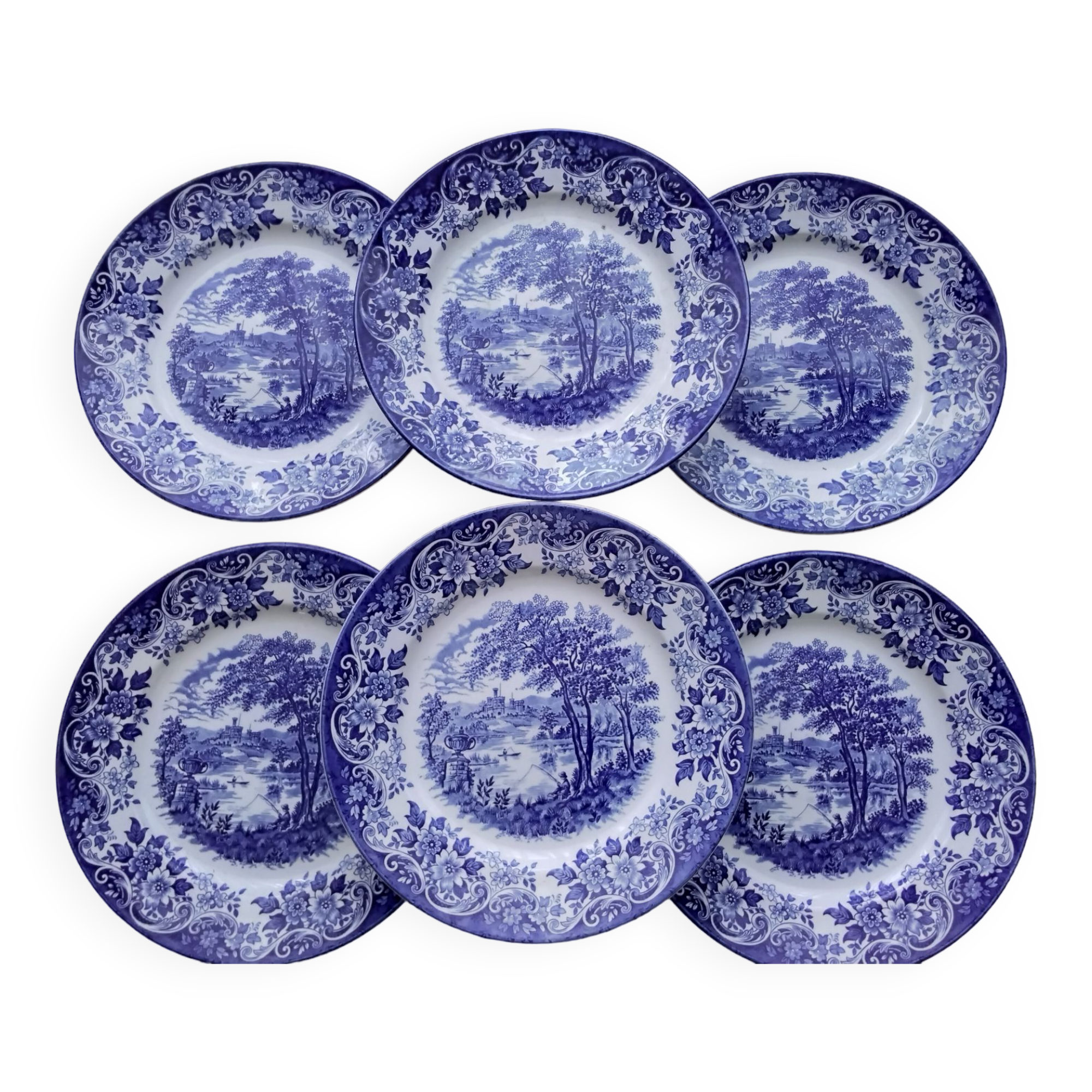 6 Flat plates in English porcelain Broad Hurst Staffordshire