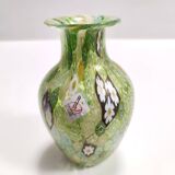 Millefiori Green Murano Glass Vase with Murrines and Gold Leaf, Italy