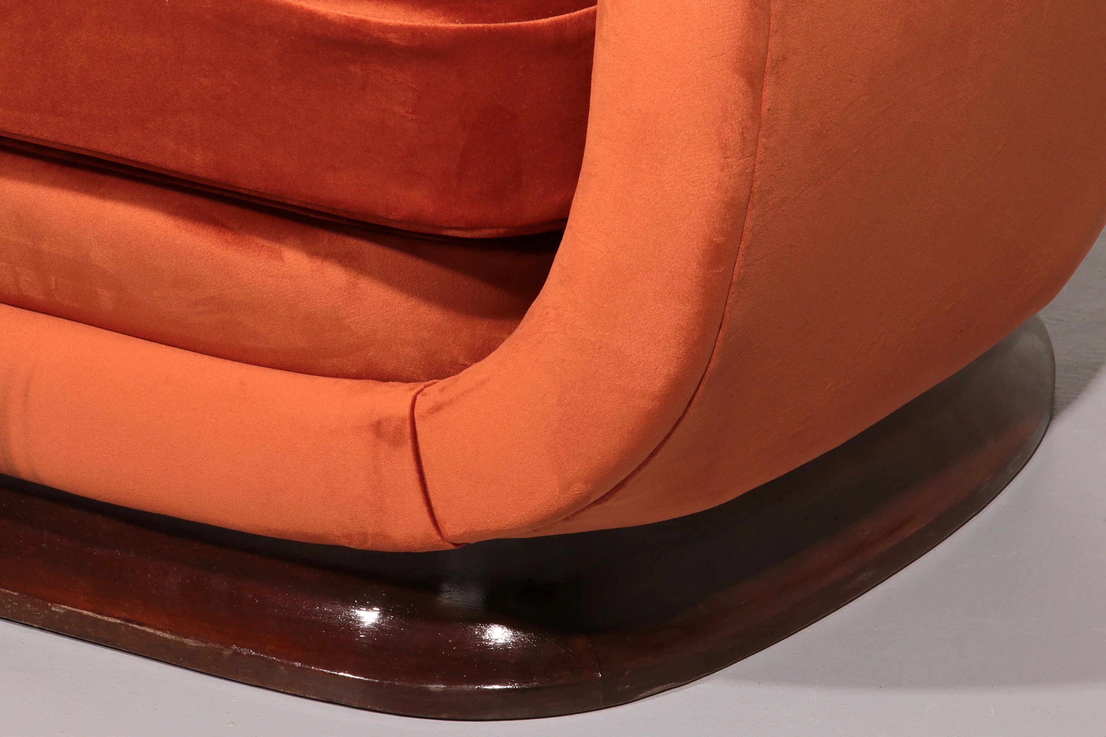 Chaises longues italiennes des années 1950 en velours cuivré orange.