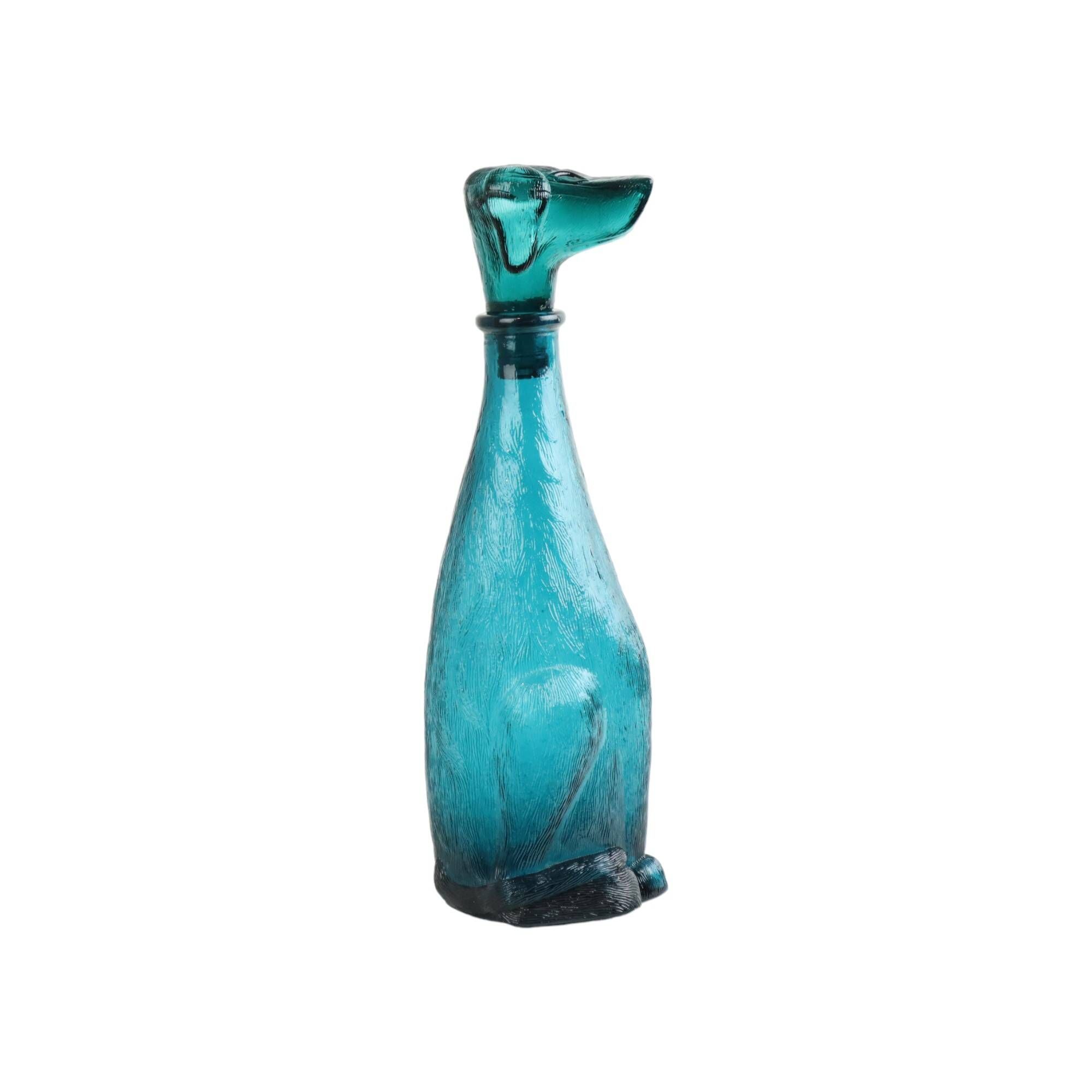Vintage Decanter Dachshund Dachshund Blue Glass Empoli Italy 32cm