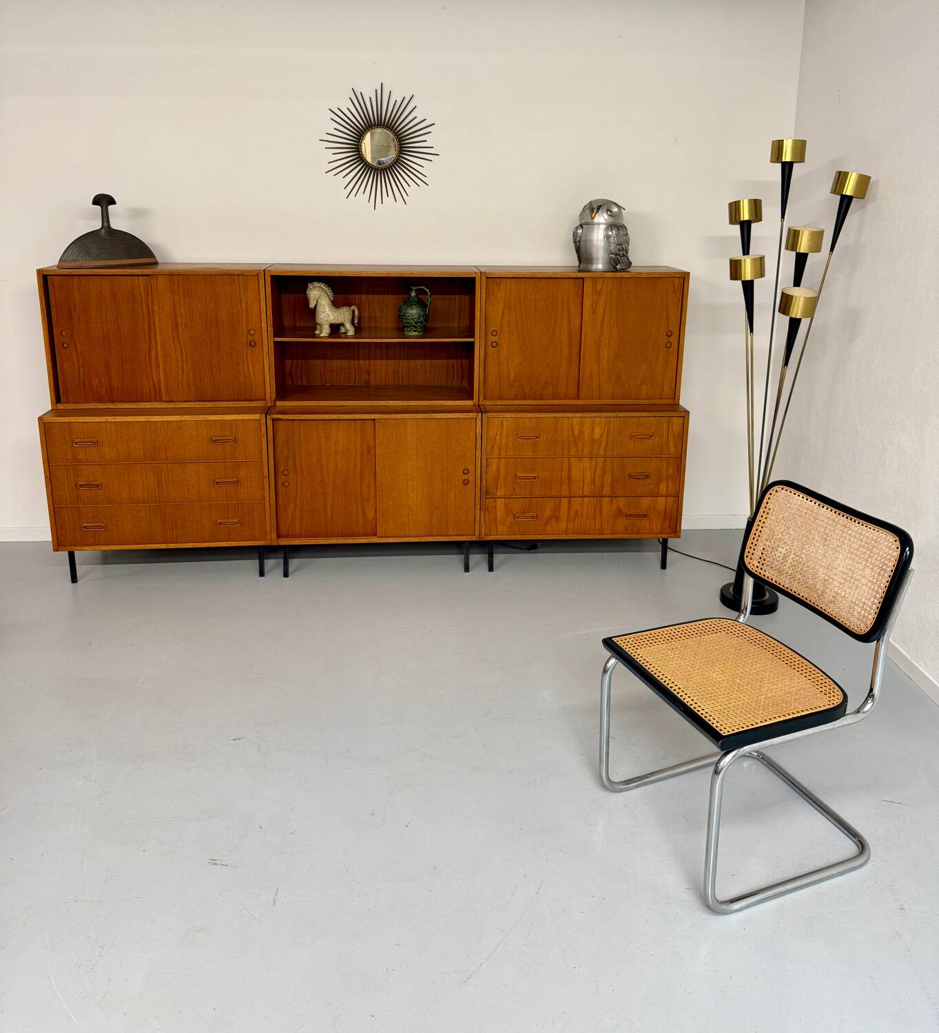 Antique 1950s vintage designer oak modular sideboard