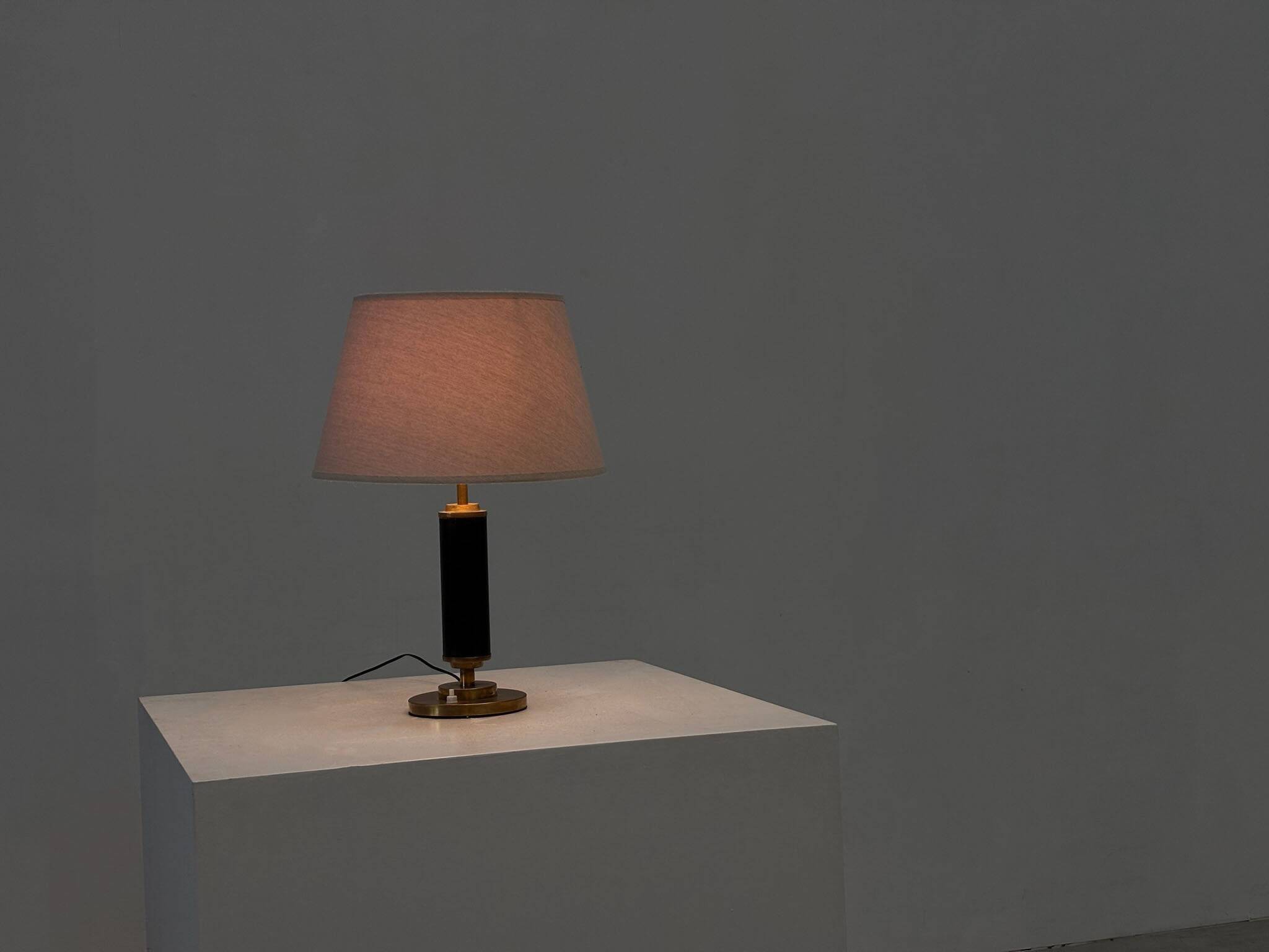 1960s brass and leather French table lamp