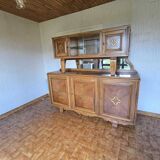 Buffet 2 corps en noyer vintage 1958 5 portes miroirs et vitrine