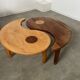 Solid wood coffee table with 2 Yin and Yang elements vintage 60s