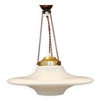 White handmade UFO glass hanging lamp, from famous Holmegaard / Denmark.