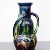 Art Nouveau Mini Vase Drip Glaze Faienceries Belgium with 3 Twisted Handles