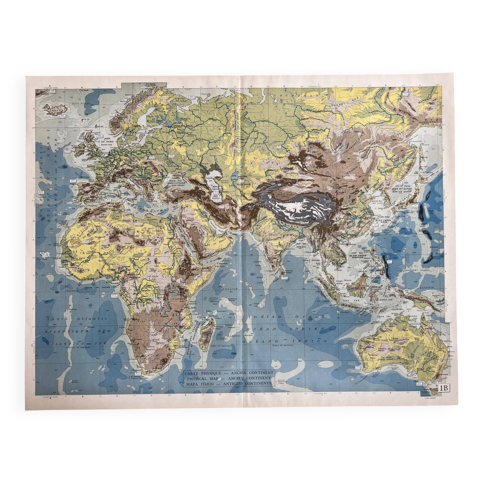 Old physical map — Ancient Continent | Europe, Africa, Asia & O