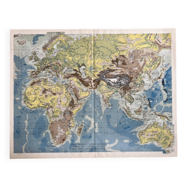Carte physique ancienne — Ancien Continent   Europe, Afrique, Asie & O