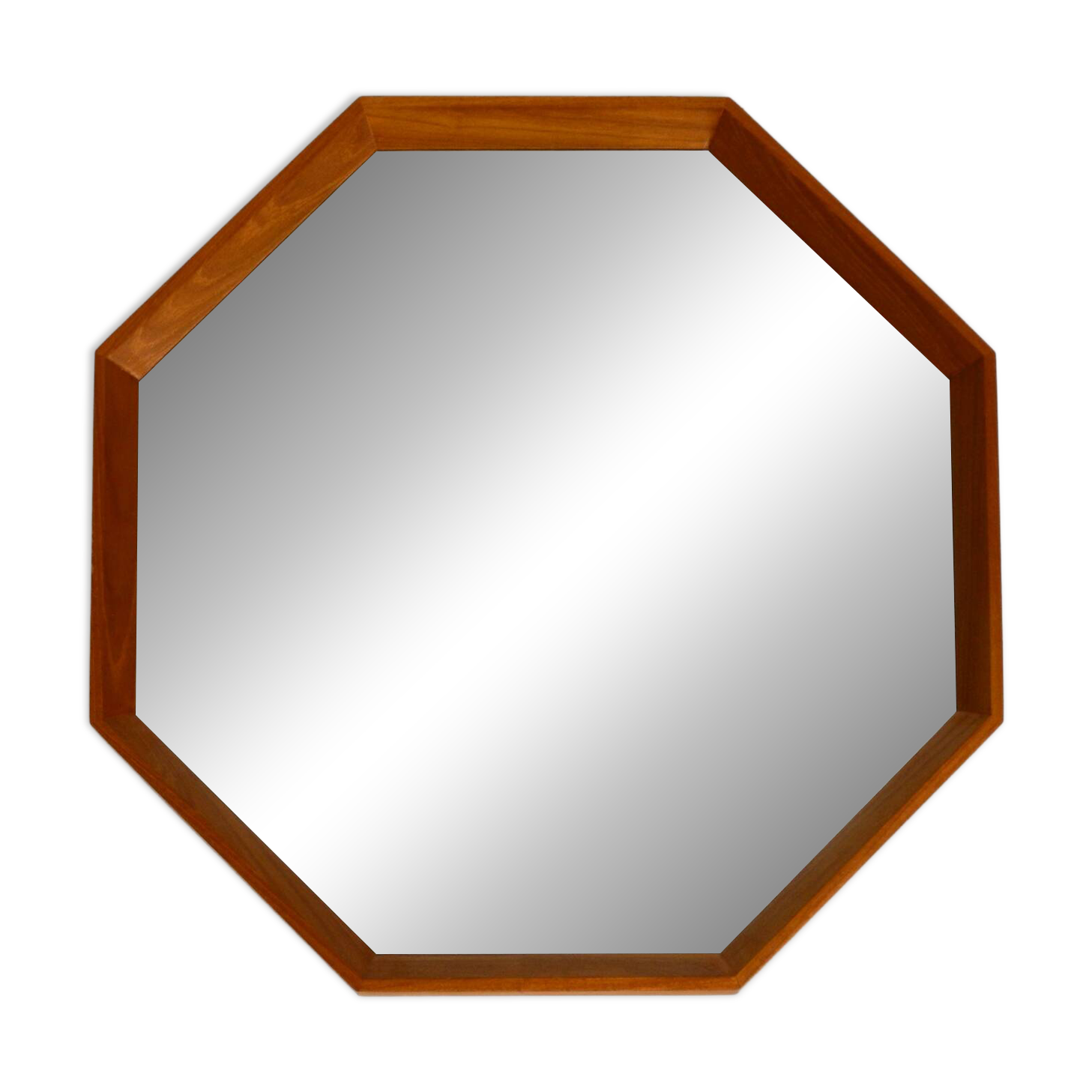 Very nice 1960s octagonal teak wall mirror | 45cm