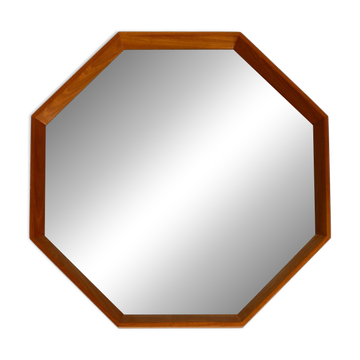 Very nice 1960s octagonal teak wall mirror | 45cm