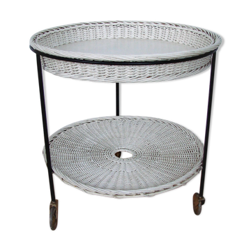 Rattan table on wheels, 1960s.