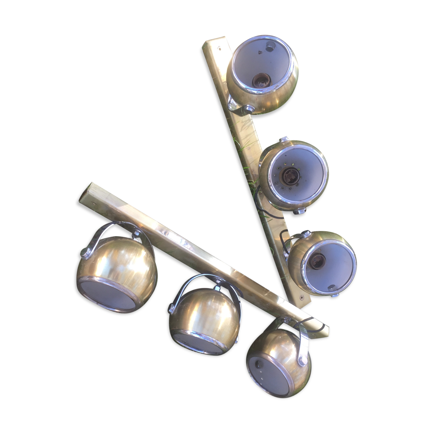 Pair of ramps of 3 spots brass and chrome balls