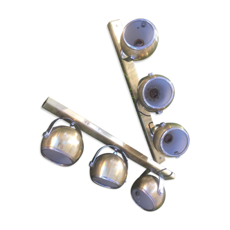 Paire de rampes de 3 spots boules en laiton et chrome