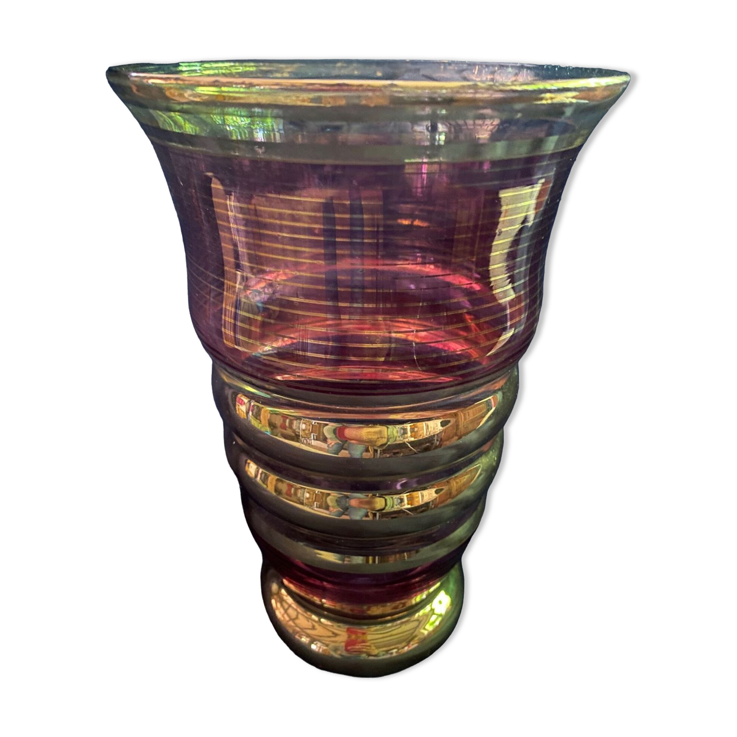 art deco vase in fuchsia & gold glass cira 1930 - belgian glassware (boom/doyen/laeken)