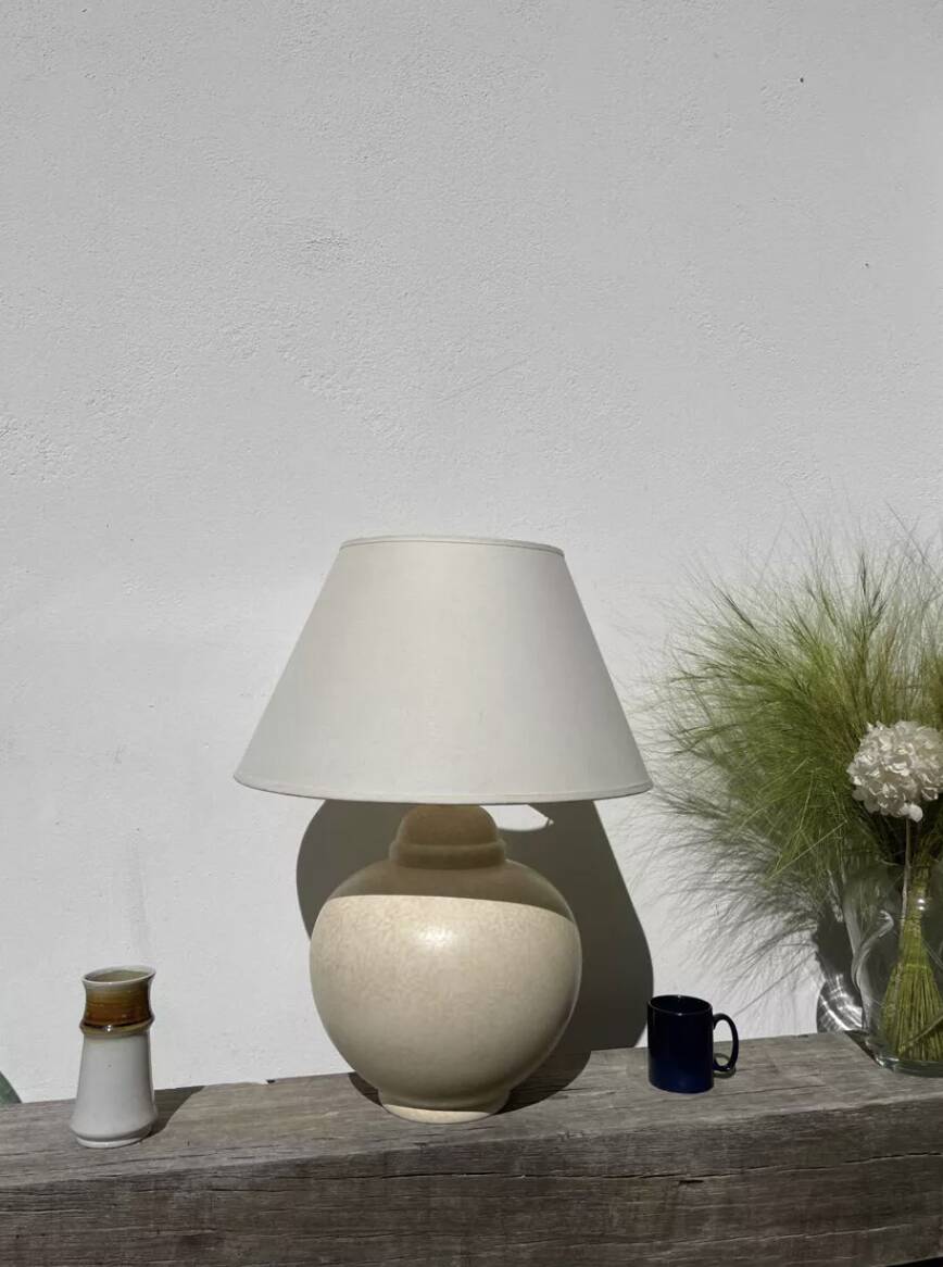 Large lamp signed Kostka vintage beige ceramic sphere