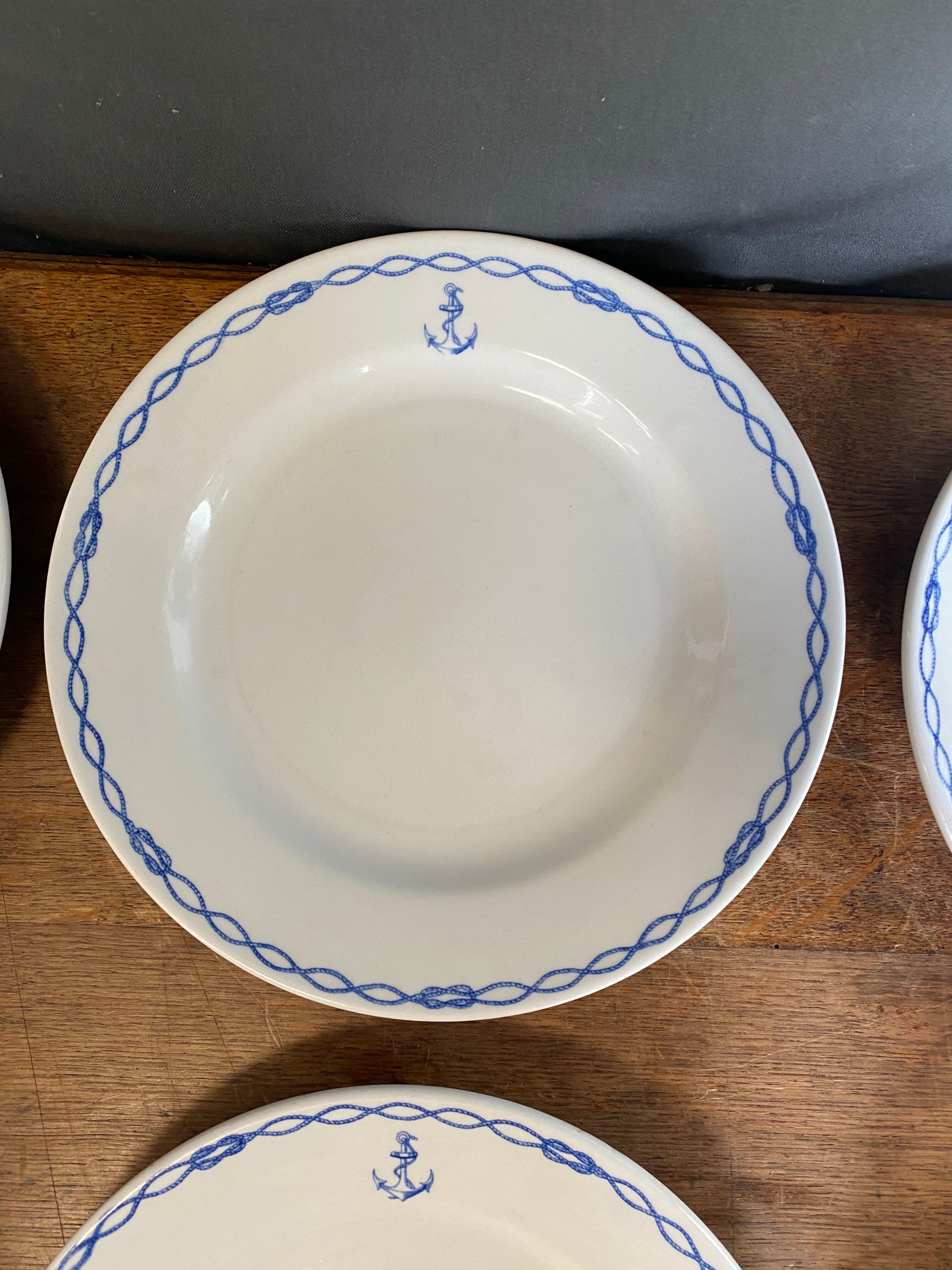 6 plates in Sarreguemines porcelain anchor and knots