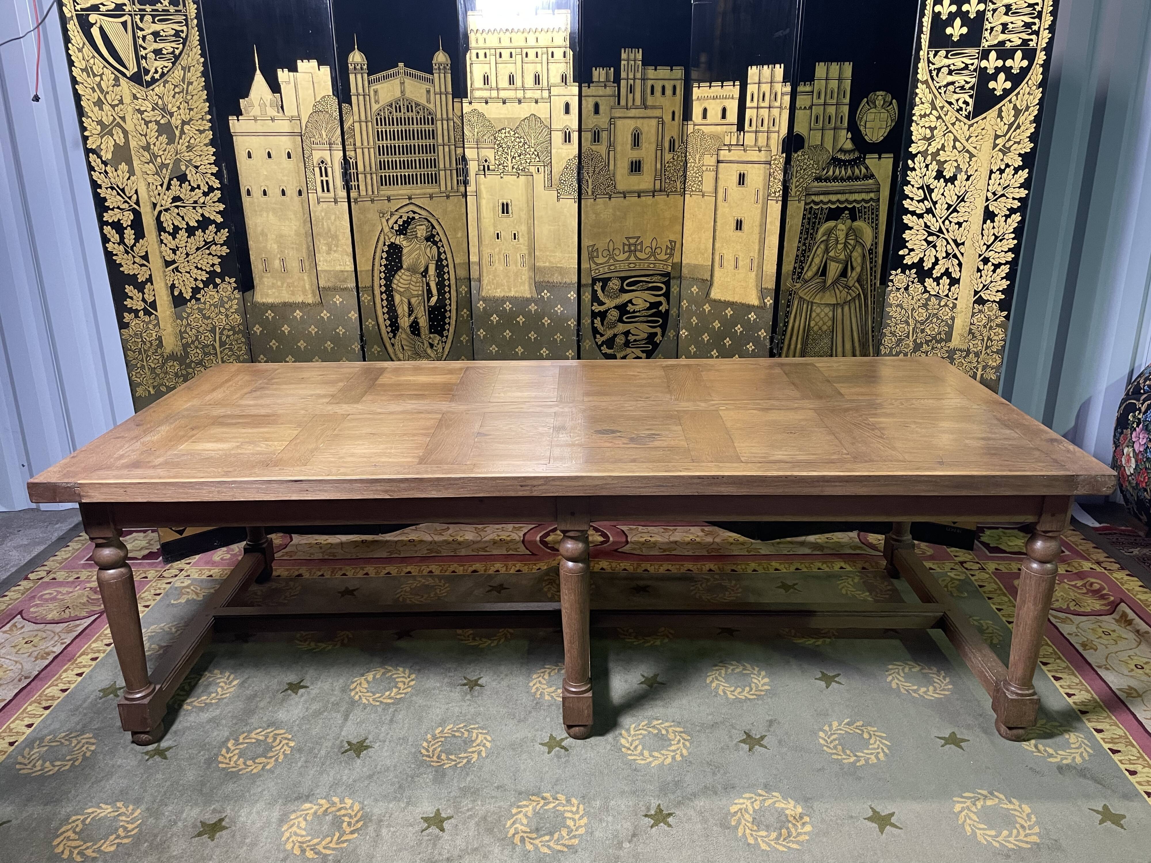 19th century oak farmhouse table with parquet flooring