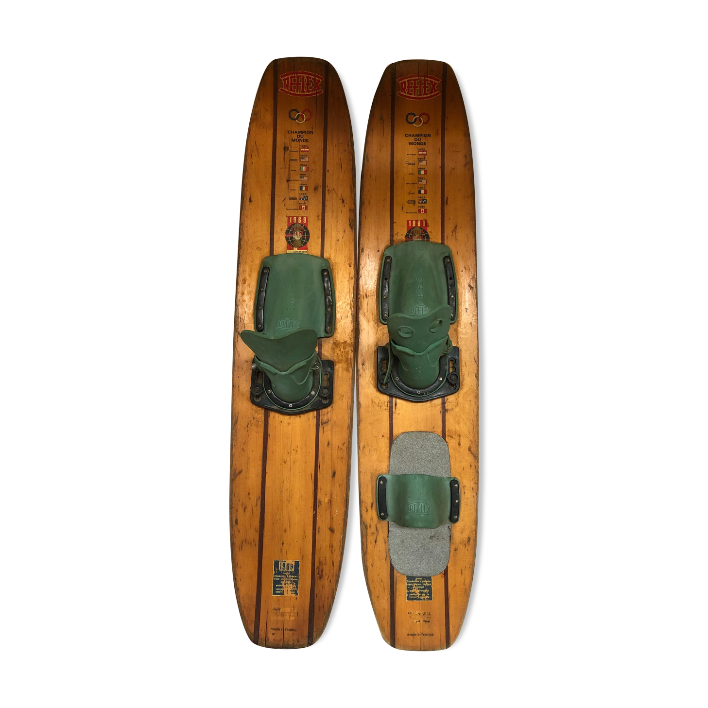 Paire de ski nautique en bois reflex vintage 1969