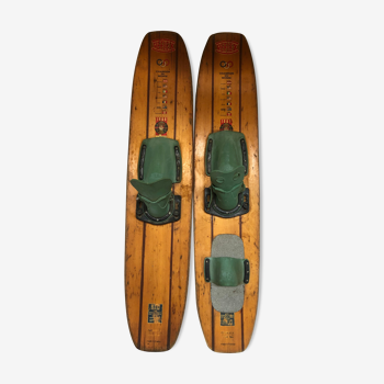 Paire de ski nautique en bois reflex vintage 1969