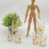 Service of 6 orangeade glasses, vintage, pop, picnic flowers 🟡🟠,
