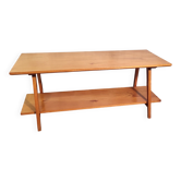 Table basse en bois massif et pieds compas - mid. XXème