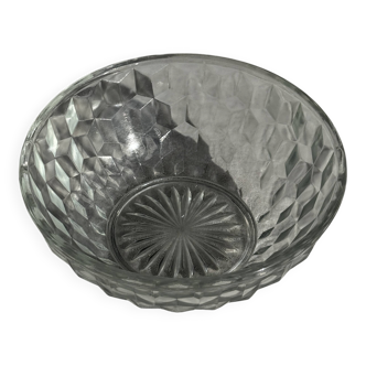 Small vintage glass bowl with a cube pattern.