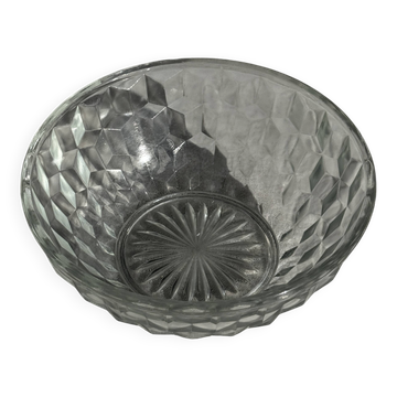 Small vintage glass bowl with a cube pattern.