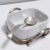 Postmodern Lino Sabattini Silver-Plated and Ceramic Cheese Bowl with Spoon