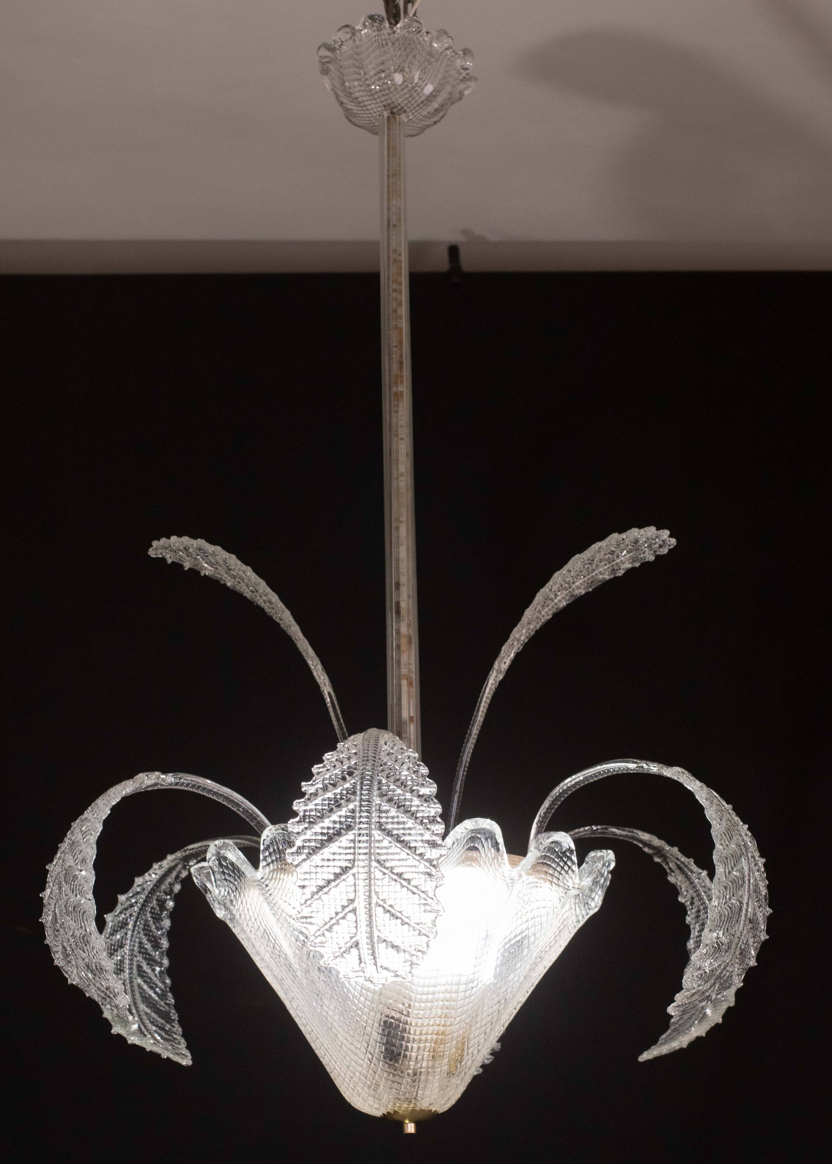 Art Decò, Barovier & Toso Chandelier, Murano Glass, 1950s